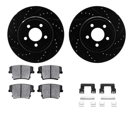 DYNAMIC FRICTION CO 8312-39036, Rotors-Drilled, Slotted-BLK w/ 3000 Series Ceramic Brake Pads incl. Hardware, Zinc Coat 8312-39036